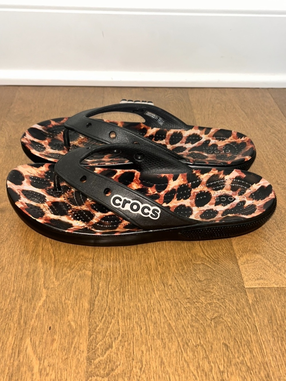 Crocs: Women’s Flip Flops Sandals, Leopard Print & Black, Women’s 5